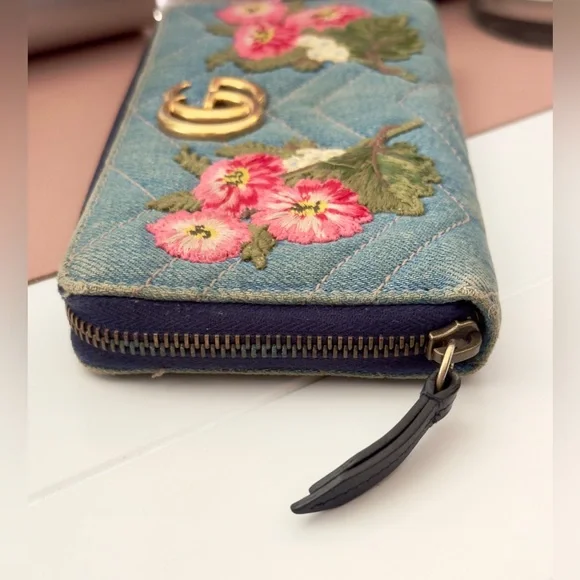 Gucci Marmont Denim Floral Zippy Wallet - Picture 4 of 14